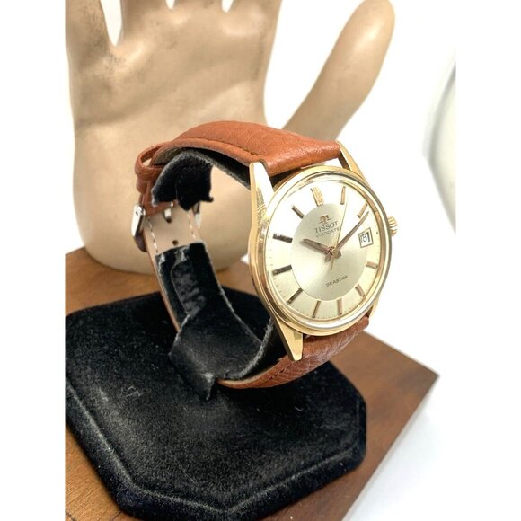 Tissot Visodate Seastar Men's Watch Swiss Manual Wind Vintage 35mm Brown Leather - Picture 13 of 13